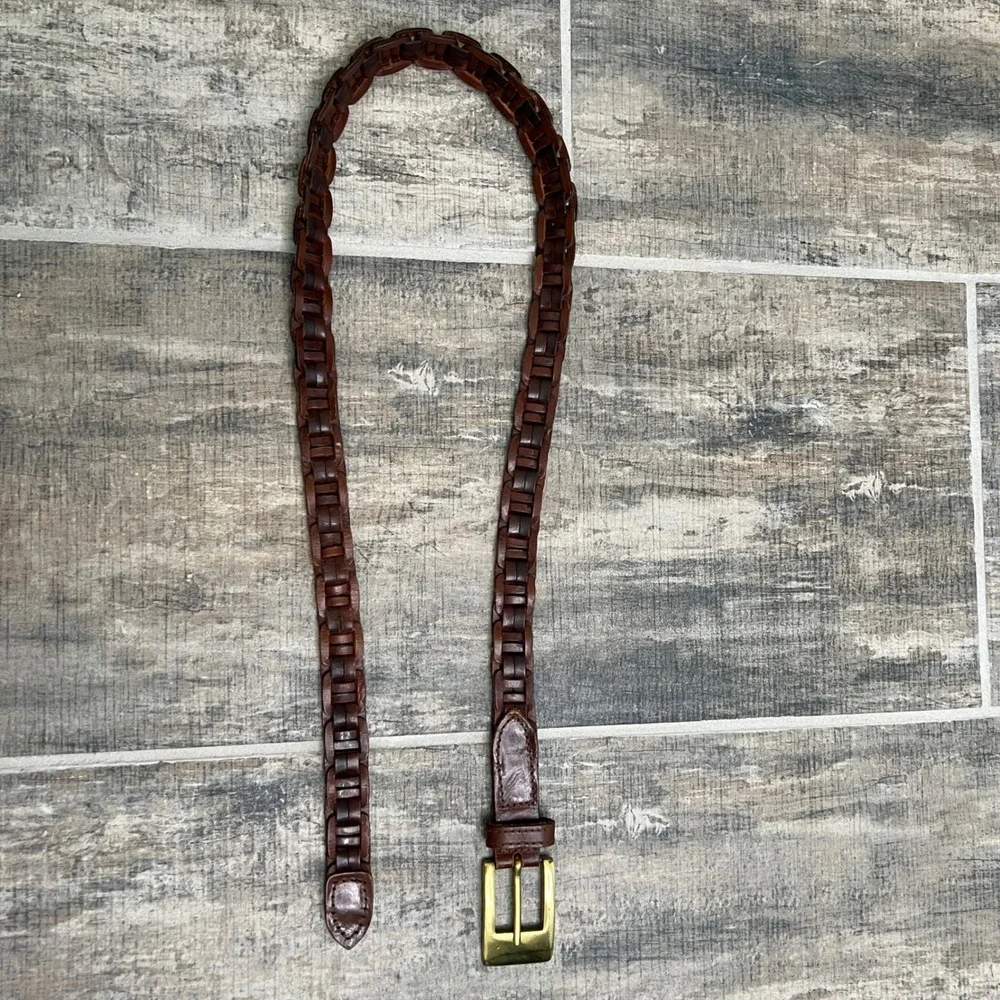 Woven Brown Genuine Leather‎ Belt with Brass Buckle Size S 36 Inch Made in India
